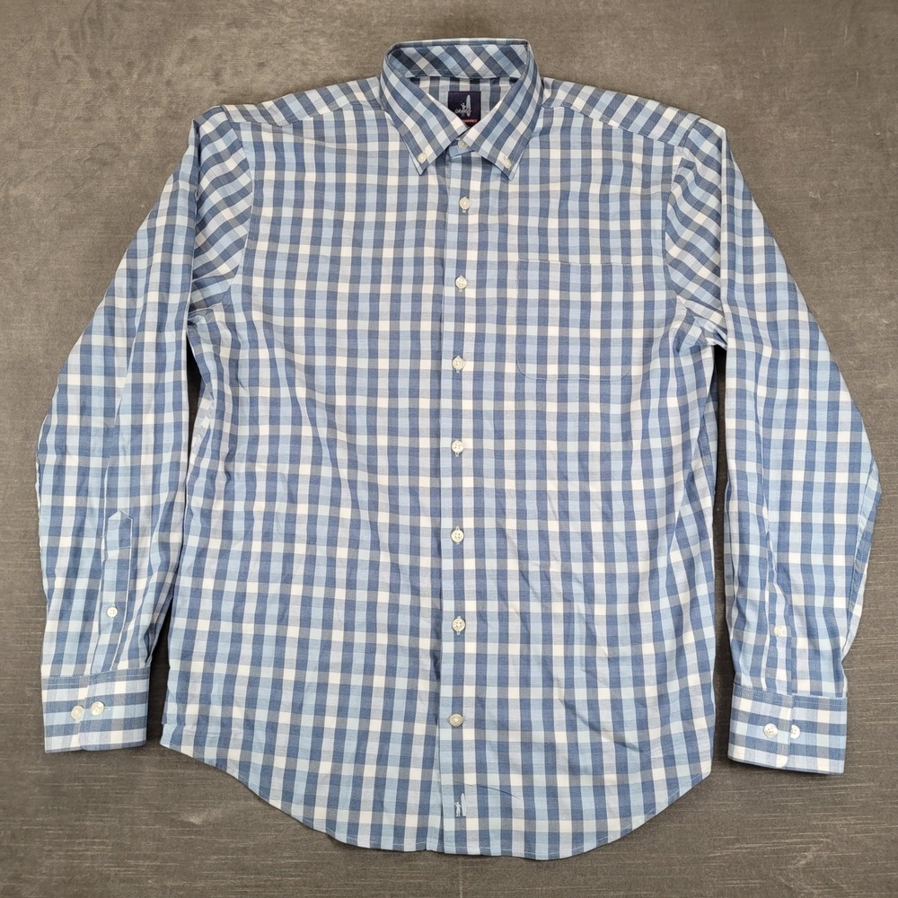johnnie-O Button Down Shirt Mens Medium Blue Gingham Prep-Formance Long Sleeve